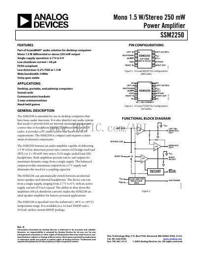 Analog Devices SSM2250 Datasheet - cover page