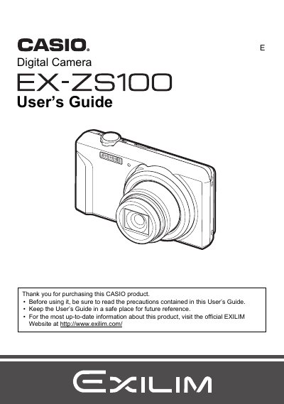 Casio EX-ZS100 Digital Camera User's Guide - cover page