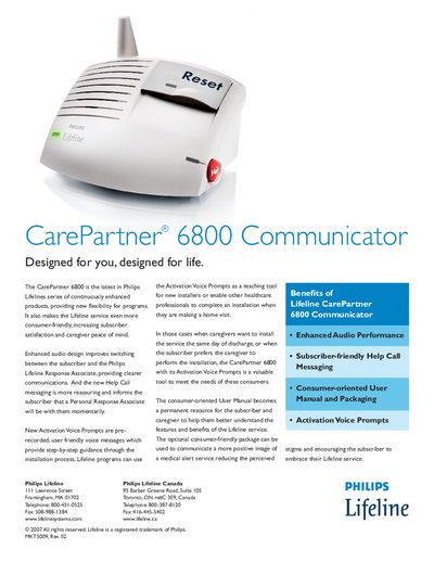 Philips CarePartner 6800 Communicator User Manual - cover page