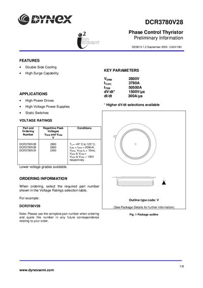 DYNEX DCR378028 DATA SHEET - cover page