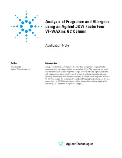 Agilent J&W FactorFour VF-WAXms GC Column Application Note for Fragrance Allergen Analysis - cover page