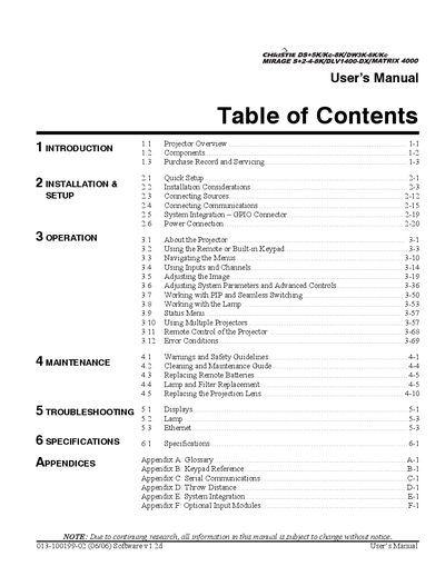 Christie DS+5K/5Kc/8K Mirage S+2K/4K/8K DW3K/3Kc/6K/6Kc Matrix 4000 DLV1400-DX User's Manual - cover page