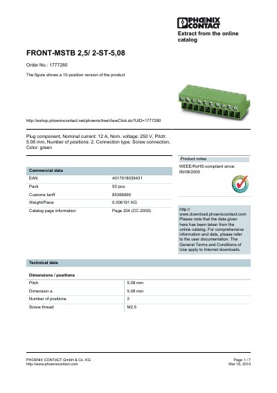 Phoenix Contact FRONT-MSTB 2,5/2-ST-5,08 Handbook - cover page