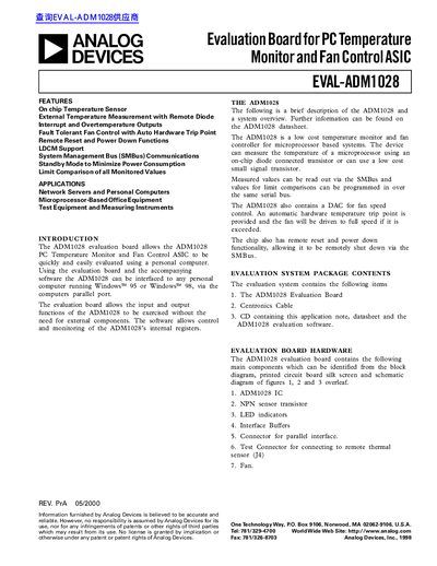 Analog Devices EVAL-ADM1028 Evaluation Board User Guide