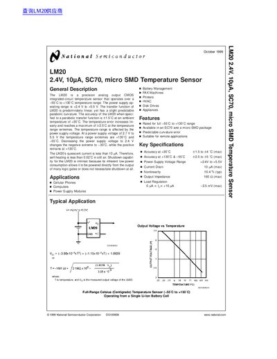 National LM20 2.4V 10 A SC70 micro SMD Temperature Sensor handbook - cover page