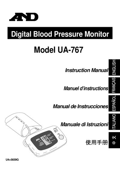 A&D UA-767 Blood Pressure Monitor Manual - cover page