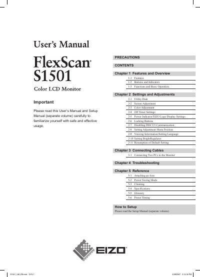 EIZO FlexScan S1501 Color LCD User Manual - cover page