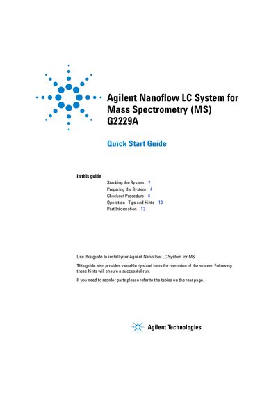 Agilent Nanoflow LC System for MS G2229A Quick Start Guide - cover page