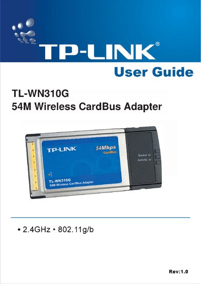 TP-Link TL-WN310G Wireless CardBus Adapter User Manual - cover page