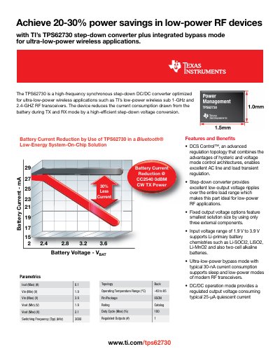 TEXAS INSTRUMENTS TPS62730-Product-Summary Wireless connection - cover page