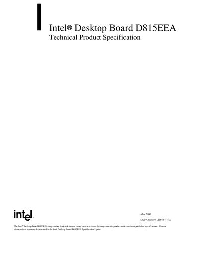 Intel D815EEA Desktop Board Technical Product Specification - cover page