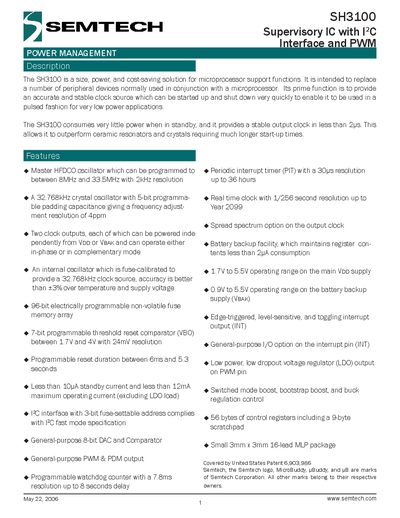 Semtech SH3100 Supervisory IC Datasheet - cover page