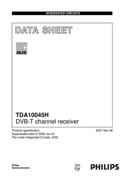 Philips TDA10045H DVB-T Channel Receiver Data Sheet - cover page