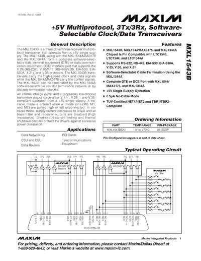 Maxim MXL1543B Datasheet - cover page