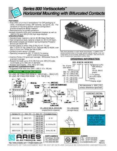 Aries 800 Vertisockets Product Handbook - cover page