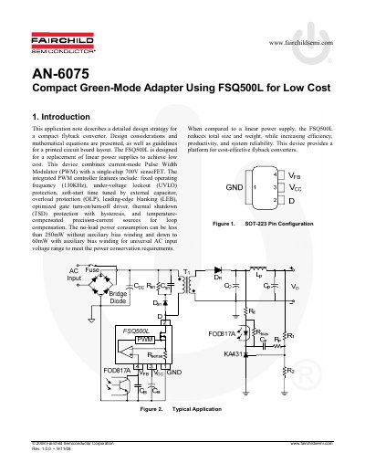 Fairchild Semiconductor FSQ500L Compact Green-Mode Adapter Application Note