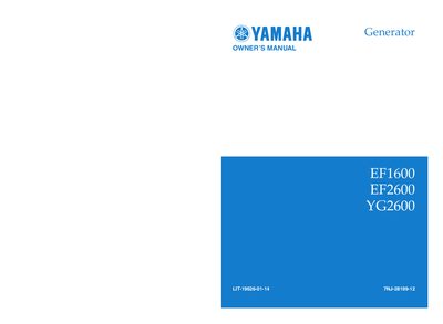 Yamaha EF1600/EF2600/YG2600 Owner's Manual - cover page