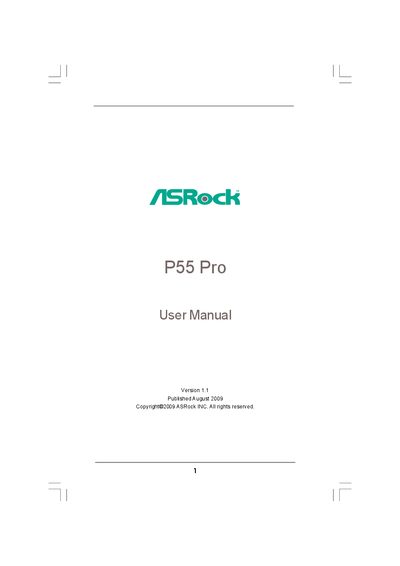 ASRock P55 Pro User Manual - cover page