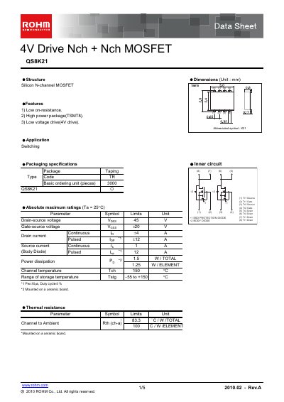 ROHM QS8K21 MOSFET Datasheet