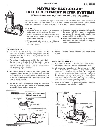 HAYWARD C4001540LSH owner's GUIDE - cover page