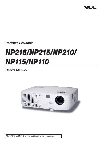 NEC NP216/NP215/NP210/NP115/NP110 User Manual - cover page