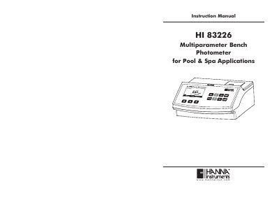 Hanna Instruments HI 83226 Multiparameter Bench Photometer User Manual