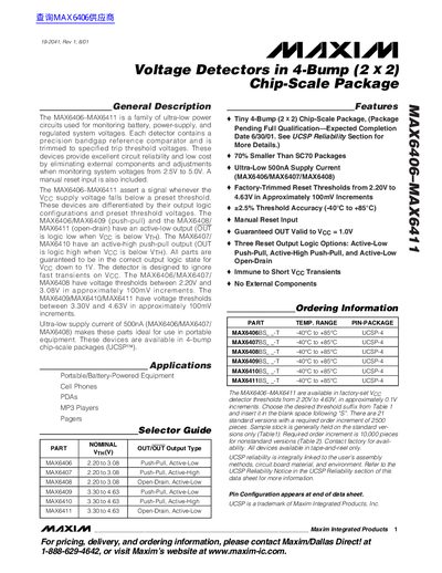 Maxim MAX6406-MAX6411 Voltage Detectors Datasheet - cover page