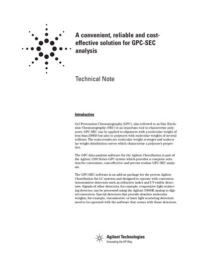 Agilent 1100 Series GPC-SEC Analysis Software Technical Note
