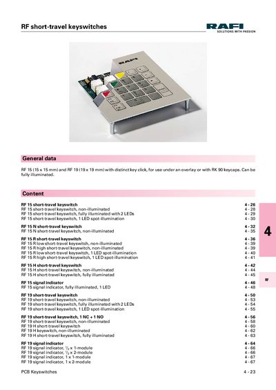 RAFI RF 15 and RF 19 Short-Travel Keyswitch Handbook - cover page
