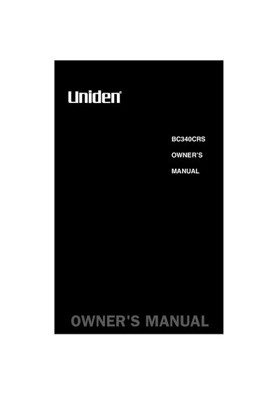 Uniden BC340CRS Scanner Owner's Manual - cover page