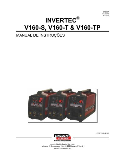 Lincoln Electric V160-S, V160-T & V160-TP Welding Machine User Manual