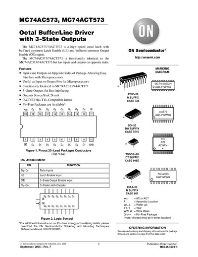 ON Semiconductor MC74AC573/MC74ACT573 Octal Buffer Datasheet - cover page