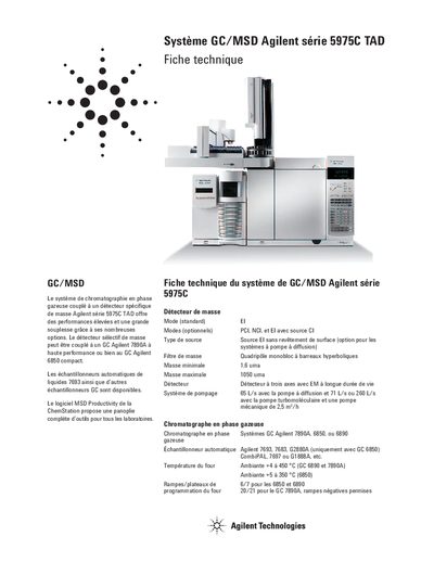 Agilent 5975C Series GC/MSD System Datasheet - cover page