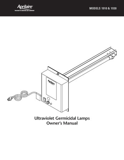 Aprilaire Models 1910/1930 UV Germicidal Lamps Owner's Manual - cover page