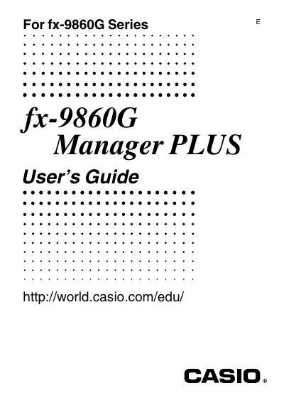 Casio fx-9860G Manager PLUS User's Guide - cover page