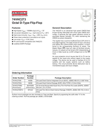 Fairchild 74VHC273 Octal D-Type Flip-Flop Datasheet - cover page