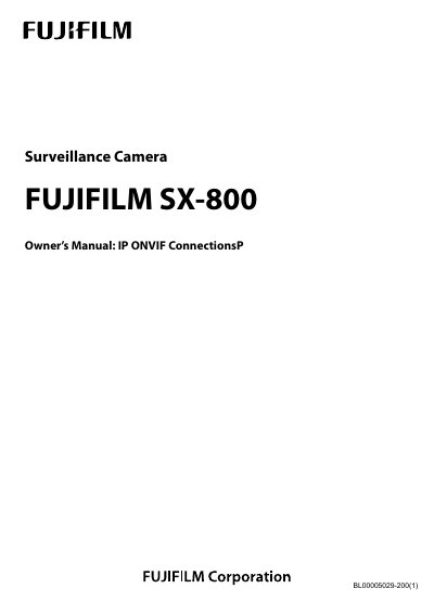 Fujifilm SX-800 Surveillance Camera Owner's Manual: IP ONVIF Connections - cover page