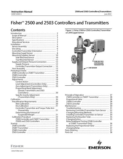 Fisher 2500 and 2503 Controllers/Transmitters Installation and Operation Manual - cover page