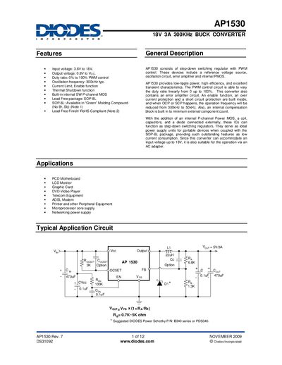 Diodes AP1530 Buck Converter Datasheet - cover page