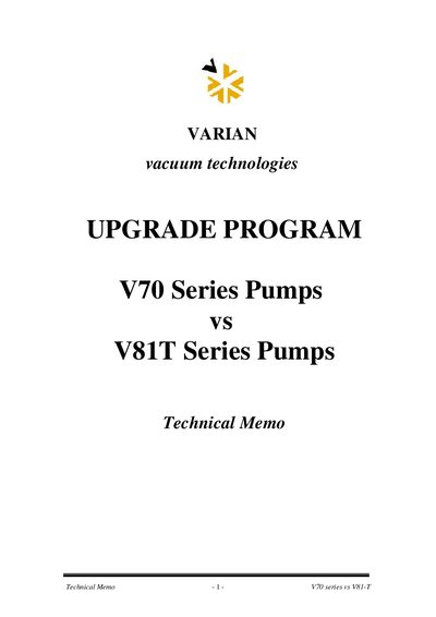 Varian V70 and V81-T Turbo Pumps Technical Memo - cover page
