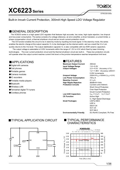 Torex XC6223 Series LDO Voltage Regulator Datasheet - cover page