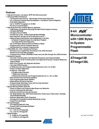ATMEL ATmega128 ATmega128L handbook