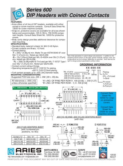Aries Series 600 DIP Headers Selection Guide - cover page