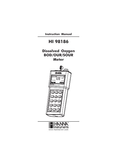 Hanna Instruments HI 98186 Dissolved Oxygen BOD/OUR/SOUR Meter Instruction Manual - cover page