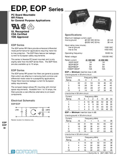 Corcom EDP/EOP Series RFI Filters Datasheet - cover page