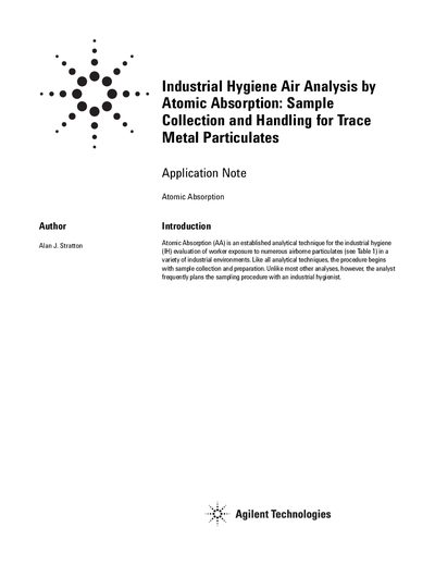 Agilent Industrial Hygiene Air Analysis by Atomic Absorption Application Note - cover page