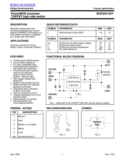 Philips BUK203-50Y PowerMOS Transistor Datasheet - cover page