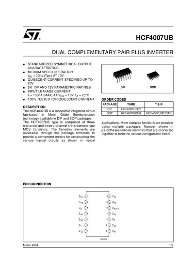 STMicroelectronics HCF4007UB Datasheet - cover page