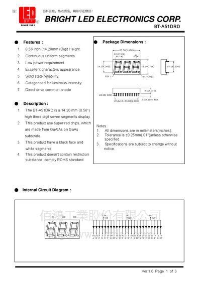 Bright BT-A51DRD LED Display Datasheet - cover page
