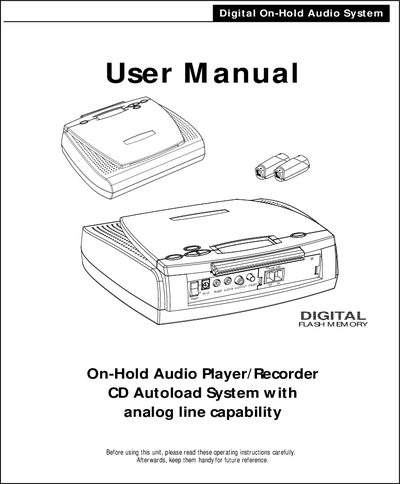 Digital On-Hold Audio Player/Recorder CD Autoload System User Manual - cover page